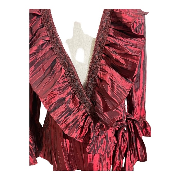 Jackie Jon New York womens blouse wrap wrinkle material red bell sleeves - Picture 5 of 13